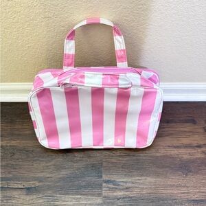 Striped Pink & White Cosmetic Travel Case with Handle